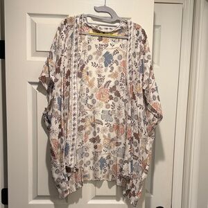LOFT Floral Open-Front Blouse - Cream, Brown, Blue